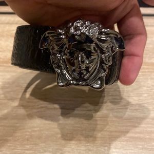 Versace belt size 36 black python print belt with silver Medusa head buckle